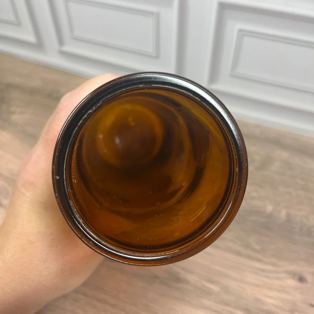 Vintage 1970's Amber Glass Hurricane 9 in Candle Holder Brown Owl Hand Empty MCM